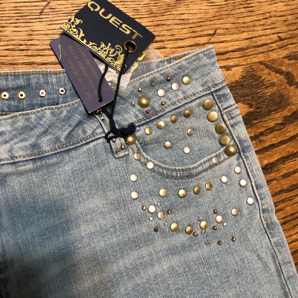 Request Studded Blue Denim Capris - Picture 2 of 7